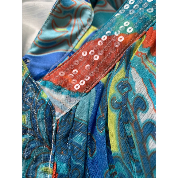 Aidan by Aidan Mattox Empire Waist Chiffon V-Neck Blue Multi Dress Size 6 NWT - Picture 4 of 7